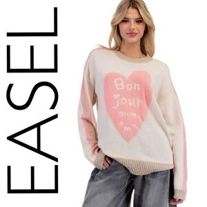 Easel Cream and Pink Heart Sweater